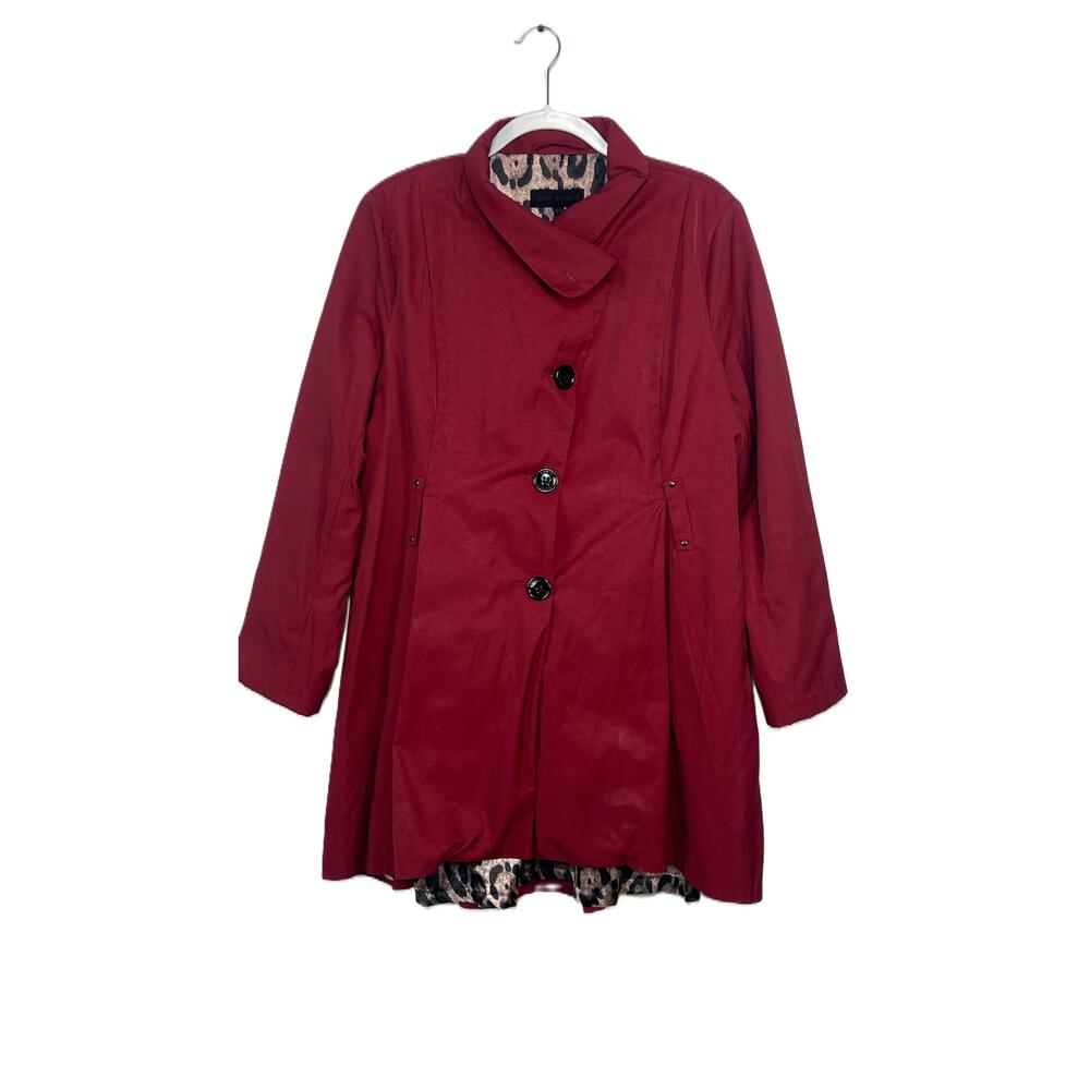 Steve Madden Red Pea Coat with Leopard Lining XL
